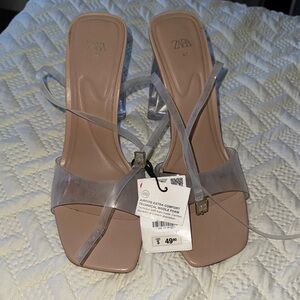 Zara Women's Heels with Clear Straps - Beige